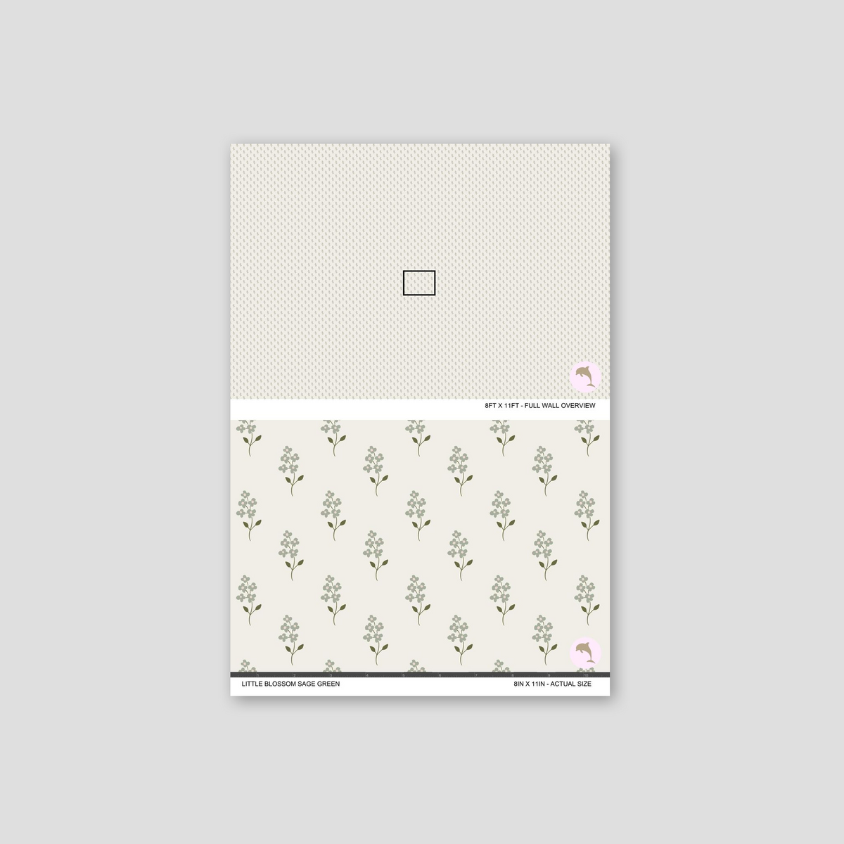 Little Blossom Sage Green wallpaper with delicate sage floral pattern on cream background.