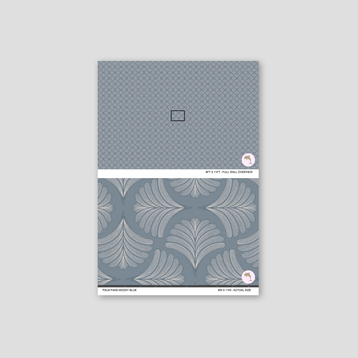 Palm Fans Moody Blue wallpaper with intricate palm motif on moody blue background.