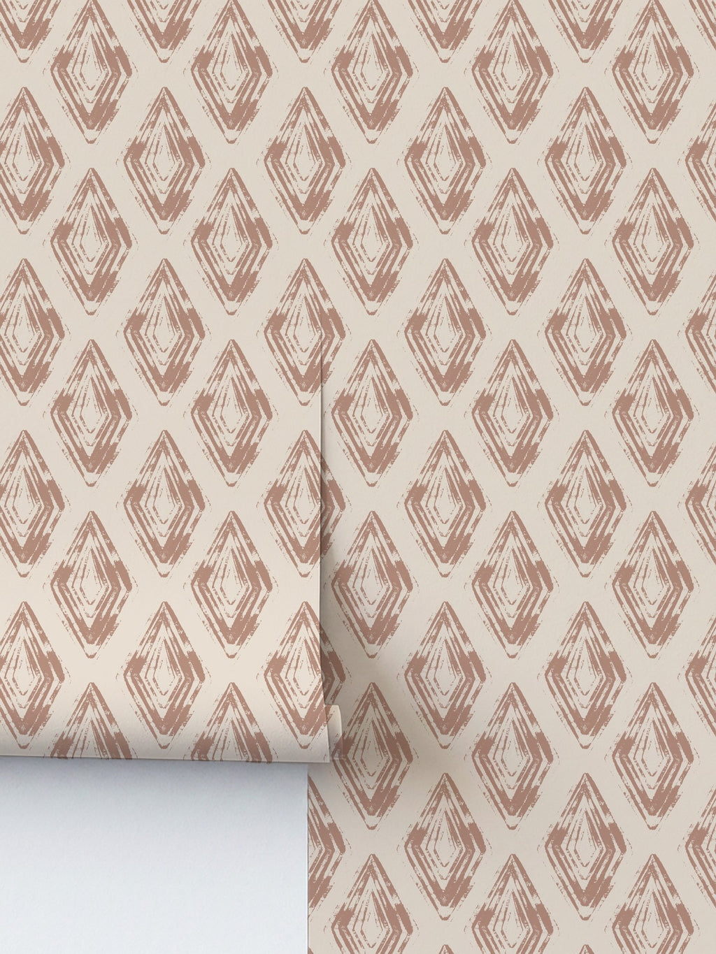 Rose clay diamond block print wallpaper with geometric pattern