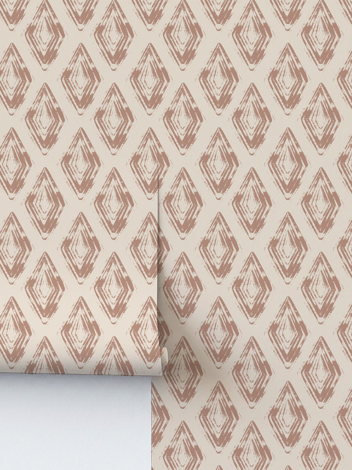 Rose clay diamond block print wallpaper with geometric pattern