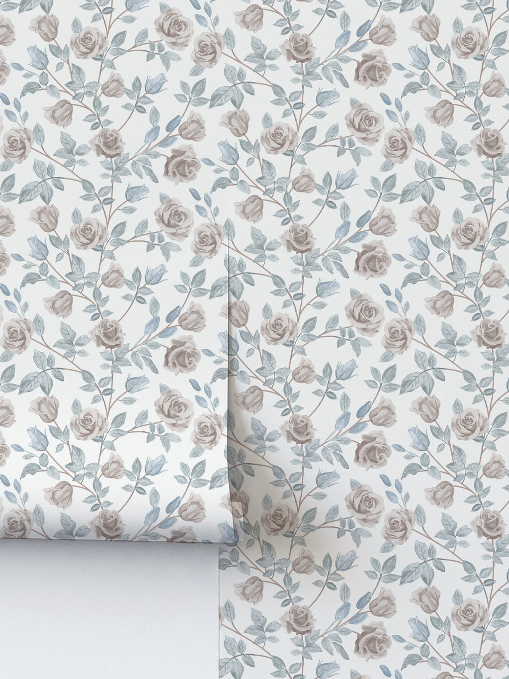 Vintage rose cream wallpaper with floral pattern and muted colors.