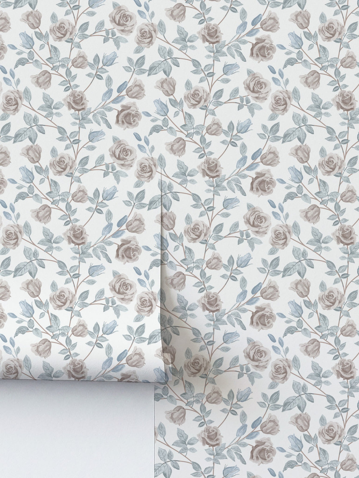Vintage rose cream wallpaper with floral pattern and muted colors.