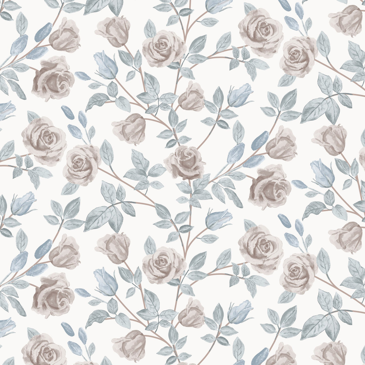 Vintage rose cream wallpaper with muted floral and leaf pattern.